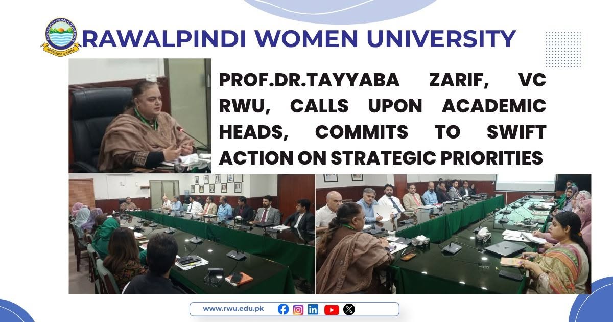 Official_RWU's tweet photo. As part of her commitment to proactive governance, Vice Chancellor Prof. Dr. Tayyaba Zarif led a strategic meeting with academic heads, directing focused action on priority areas and reinforcing a culture of accountability, efficiency, and performance at RWU. https://t.co/K0ISHXqJl5