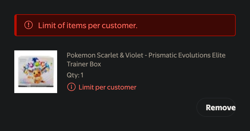 RaftelRafte's tweet photo. @PokemonRestocks I never even bought 1! Only 1 in cart too https://t.co/GzktuUkv3Y