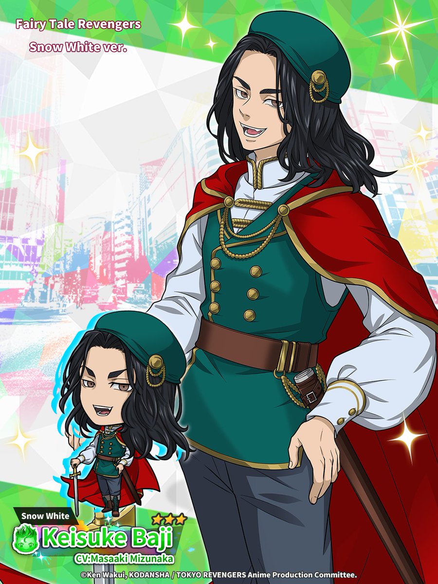 toman_game_w's tweet photo. ✧°˖─────  🍎 . ‧₊˚ ╮
3★ #KeisukeBaji Introduction 🤴
╰ ‧₊˚ ☾☁️. ────°˖✧

Meet [Snow White]Keisuke Baji,
available in the #FairyTaleRevengers
Snow White ver. Step-Up Gacha 🎵

Don't miss his special Hideout Action, either! 👀
#PUZZREVE #TokyoRevengers https://t.co/nmk9wqATwI