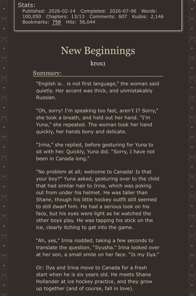 blurryhollanov's tweet photo. JUST FINISHED -

NEW BEGINNINGS ✨

https://t.co/9fzRe1hMgC

I LOVED reading this fic so much. I definitely recommend it if you like childhood friends to lovers 🥹

#hollanov #ao3 https://t.co/1CIZcD9xfF