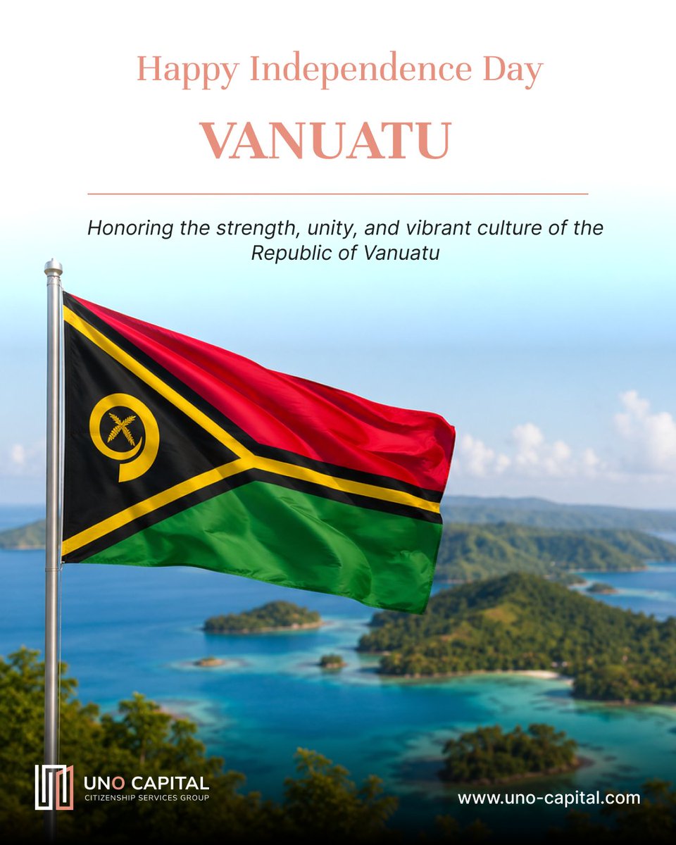 UNO_Capital's tweet photo. Happy Independence Day, Vanuatu! 

On the occasion of Vanuatu's Independence Day, UNO Capital extends its heartfelt greetings to the people of Vanuatu.

#Vanuatu #VanuatuIndependenceDay #IndependenceDay #UNOCapital https://t.co/EsL3CxsD9Z