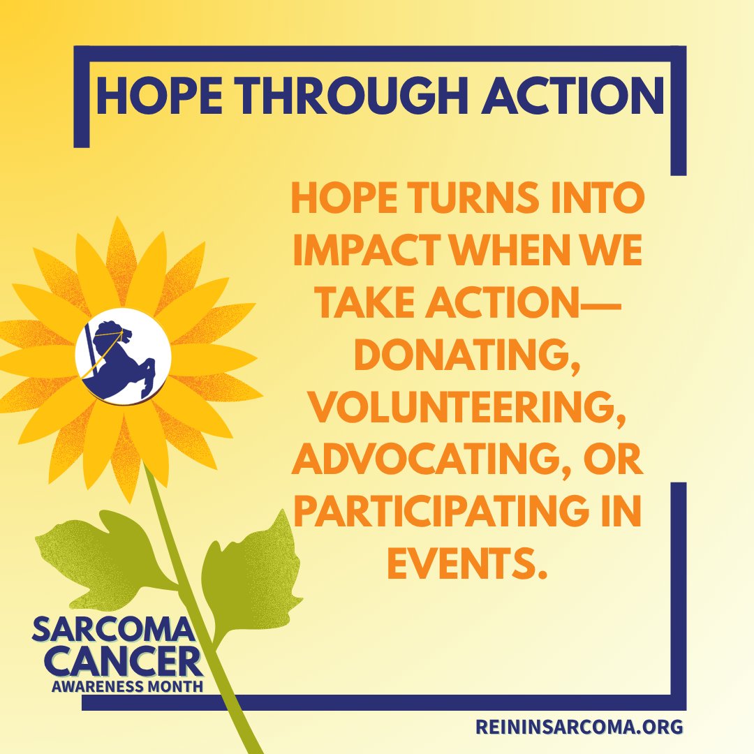 reininsarcoma's tweet photo. 🌻 Hope Through Action

This Sarcoma Cancer Awareness Month, remember that hope becomes meaningful when we turn it into action. 💛 Join us. Get involved. Make an impact. https://t.co/UE9wG29zBm https://t.co/Kbgk0JzTsm