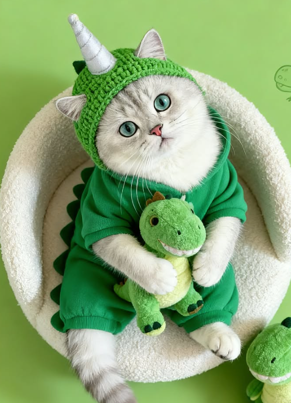 pipicat26's tweet photo. The Boss has evolved. 🦖💚

Armed with a green dinosaur uniform and one loyal prehistoric assistant, Pipi is ready to conquer the living room—and then take another nap.
$皮皮 #PipiTheBoss #Solana https://t.co/gYRRmxRYwD