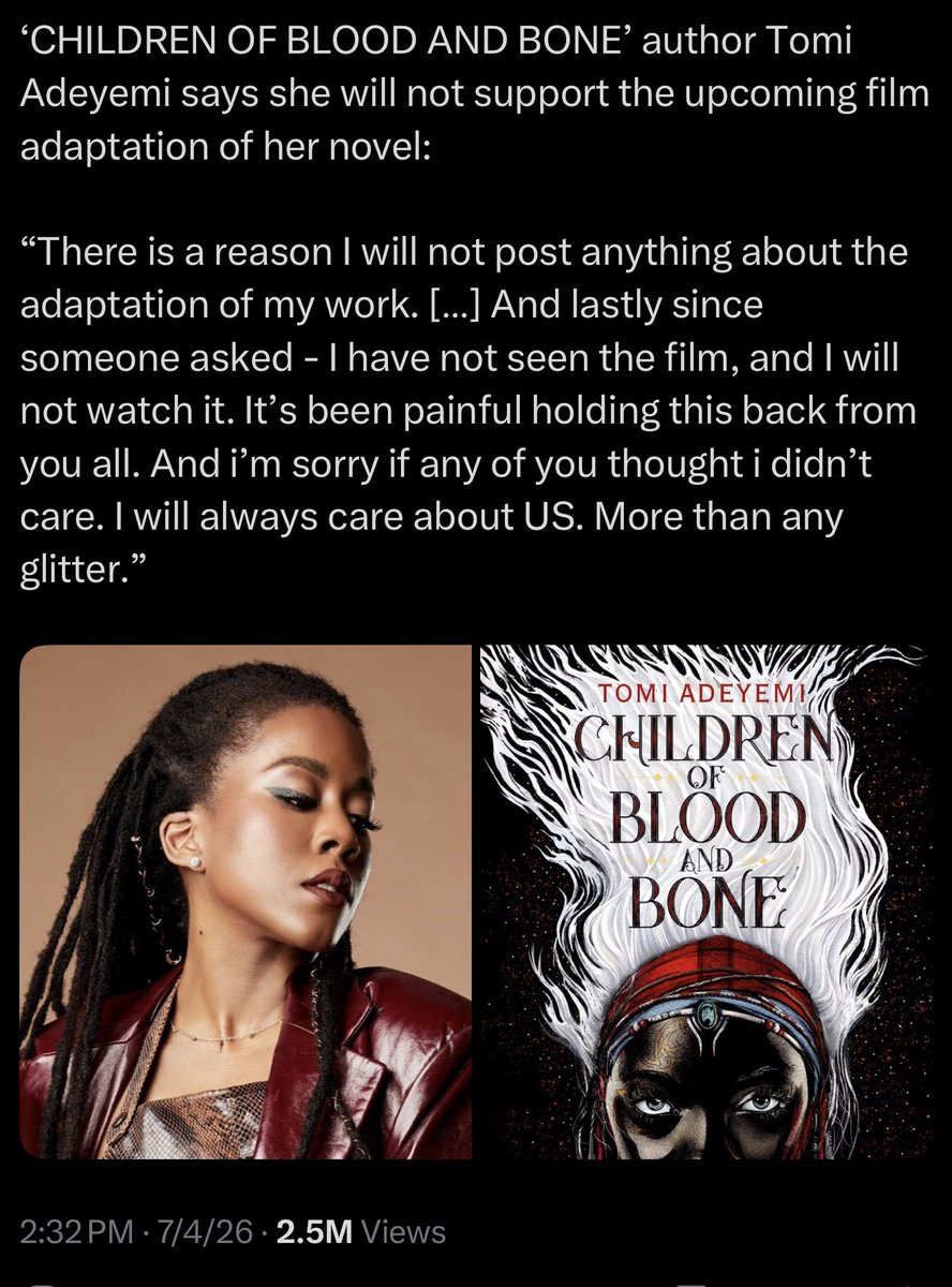 BuyDoge's tweet photo. LOL, you're retarded, they literally removed the colorism from the movie and overhauled the source material to the point the author has disowned the project! You should delete your comment. 

In the novel, Amari has a dark copper complexion and endures colorism: her lighter-skinned royal family and mother call her "far too dark" and pressure her to lighten her skin. The jews in charge cant allow that, so they cast light skinned Amandla Stenberg and removed the colorism from the movie. They didn't want blacks being racist to other blacks in the movie, because Jews only want to portray white people as racist.