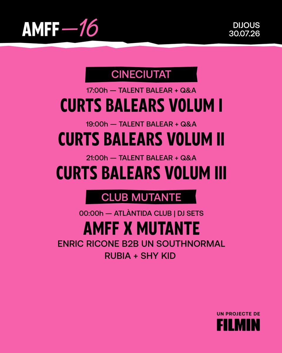 atlantidafilm's tweet photo. @Filmin La música pren Ses Voltes amb Martin i Mainline Magic Orchestra abans de la fantasia queer de Jim Queen.

A CineCiutat, tres sessions de Curtmetratges Balears. I a partir de les 00.00 h, la nit continua amb Atlàntida Club.

Ens veim al cinema. I després, a la pista💥 https://t.co/a0XhazdneM