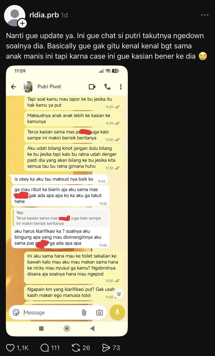 narkosun's tweet photo. Yg lagi rame di threads. 

1. Seorang istri supervisor di suatu perusahaan posting tentang chat seorang bawahan suaminya ke suaminya yg dianggap kurang sopan. 

2. Rame sampe kantor suaminya. Banyak yg speak up hingga teman2 kantornya. 

3. Si istri akhirnya minta maaf karena dugaan fitnah tersebut.

Ini model istri yg bisa bikin karir suami nyungsep sih. Mosok manggil “mas” ke suaminya dianggap ga sopan dan menggoda. Trus enaknya dipanggil apa? 🤣