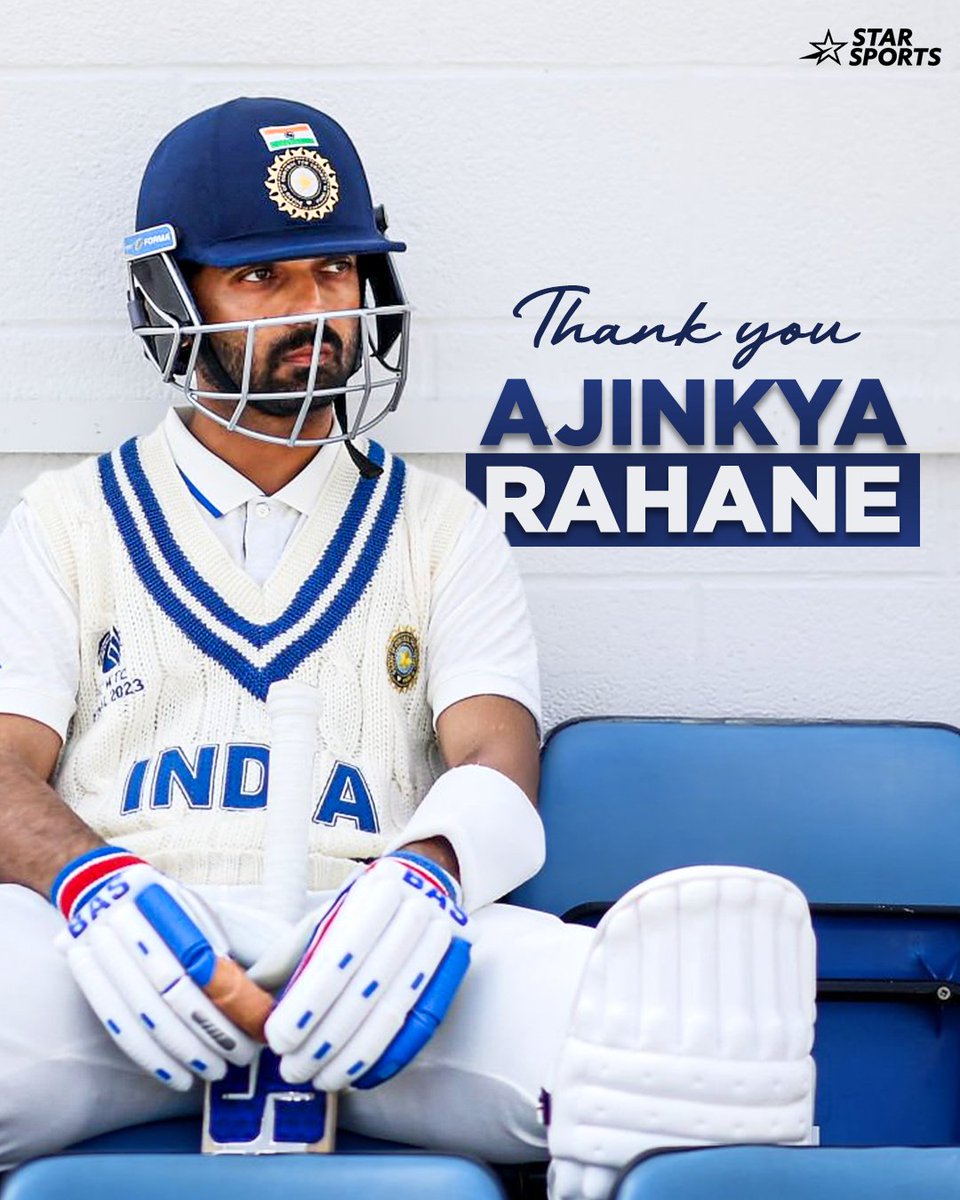 StarSportsIndia's tweet photo. A quiet warrior. A true gentleman. A proud servant of Indian cricket. 💙🇮🇳

#AjinkyaRahane bids farewell to all formats of the game, bringing the curtains down on an illustrious career. https://t.co/ISqtyTpadt