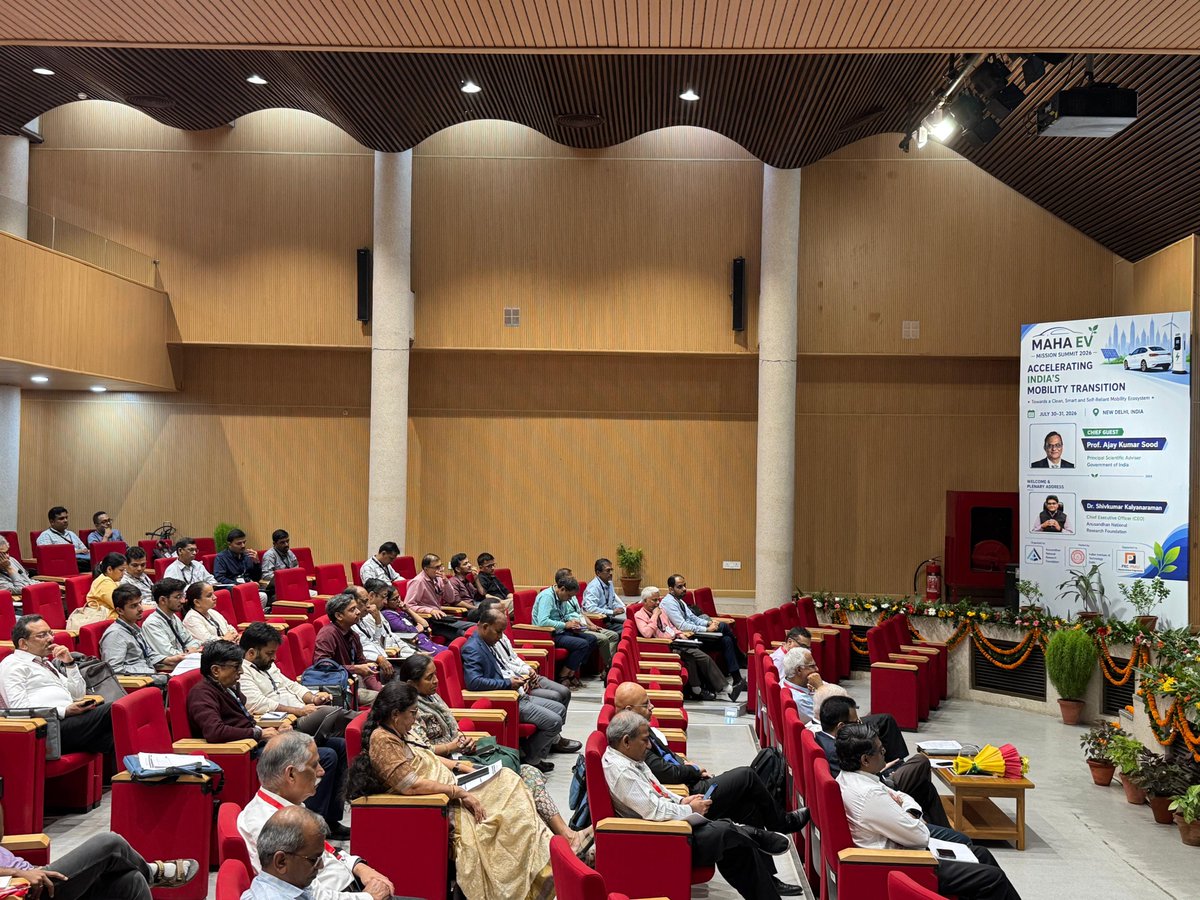PrinSciAdvOff's tweet photo. The Principal Scientific Adviser to the Government of India, Prof.  @AjaySoodIISc, joined the Inaugural Session of the National MAHA EV Mission Summit 2026 on 30 July 2026. He was joined by Shri Dhiraj Kumar Srivastava, Chief Engineer, Ministry of Power, Government of India; Dr @shivkuma_k, Anusandhan National Research Foundation, @ANRFIndia; and Dr T. Thangaradjou, Programme Director, ANRF MAHA-EV Mission.

In his address, Prof. Sood spoke of the significant progress made in electric mobility over the past decade, driven by enabling policy incentives, growing industrial participation and increasing consumer awareness and adoption of electric vehicles. He emphasised that India’s focus must now increasingly shift from technology adoption to technology leadership.

He highlighted that the Office of the Principal Scientific Adviser, through the collaborative efforts of its Consultative Group on e-Mobility (CGeM) Working Group and multiple knowledge partners, developed the e-Mobility R&D Roadmap for India in July 2024.

He noted that the e-Mobility R&D Roadmap and the ANRF MAHA-EV Mission together provide a long-term vision and strategic framework for strengthening India’s electric mobility ecosystem and advancing indigenous innovation.

Looking ahead, Prof. Sood encouraged participants to actively engage in the deliberations at MEMS 2026. He underscored the importance of inter-ministerial convergence, industry partnerships, and e-Node technology reviews in strengthening collaboration and accelerating the translation of research across Technology Readiness Levels (TRLs). He further highlighted the need to advance innovations from laboratory research to proof-of-concept, while aligning research with market needs, and supporting the future productisation, and adoption of indigenous EV technologies
