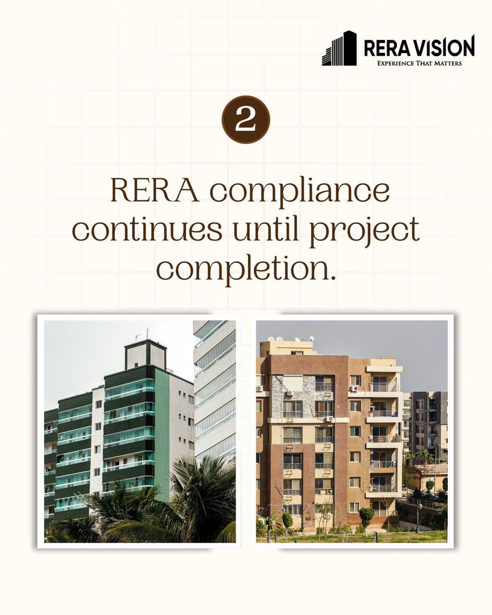 ReraVision's tweet photo. A project's age doesn't reduce its compliance responsibilities.

RERA compliance continues until project completion. Missing updates on older projects can lead to avoidable notices.

Stay compliant from launch to possession with RERA Vision.

#RERA #MahaRERA #RealEstate https://t.co/6F0ldZ4MVB