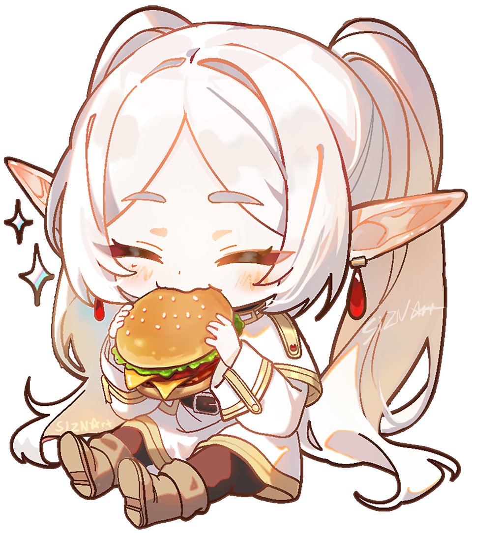 SiZNArt's tweet photo. Don't mind me, it's just Frieren eating a borger🍔 https://t.co/FLKZQSwAji