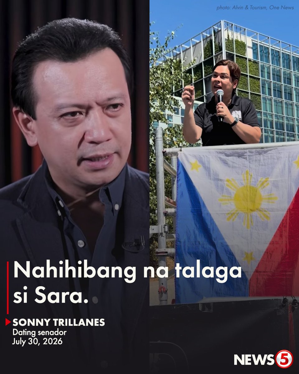 News5PH's tweet photo. ‘ANG ICC AY HINDI TUTA NINO MAN’

Ito ang reaksyon ni Sonny Trillanes sa pagbansag ni Vice Pres. Sara Duterte sa International Criminal Court (ICC) bilang tuta umano nina Pres. Bongbong Marcos at ng dating senador.

Paliwanag ni Trillanes, bunga ng ilang taong malalimang imbestigasyon ang kinakaharap na kaso ngayon ni dating pangulong Rodrigo Duterte.

“Alam nating mga Pilipino na totoong nangyari ang libu-libong patayan dahil sa war on drugs policy ni Digong,” dagdag ng dating senador. | via Maricel Halili