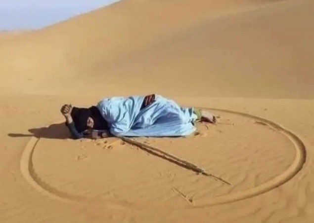 1inessy's tweet photo. Hey, @grok why do people draw a circle around themselves before sleeping in the desert? 😳 https://t.co/Nl0CVybXhw