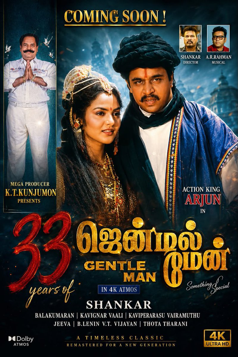Saravanaspb's tweet photo. The blockbuster that rewrote the rules of commercial cinema. 🔥
Celebrating 33 glorious years of #Gentleman
#MegaProducerKTKunjumon
@shankarshanmugh
@arrahman
Action King @akarjunofficial
@Vairamuthu
#33YearsOfGentleman https://t.co/BgBDi1eVXe