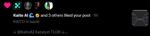 TraderOzy's tweet photo. looks like the Kaito intern is going to be much more active this time around. 

it's been a while since one of my posts about Kaito got liked.

I'm hoping this time we'll finally see onchain activity and mindshare combined in a way that truly makes sense.

rumor has it that the first launches could include:

> Privacy: @0xMiden 
> Robotics: @axisrobotics 

let's see what path this season takes. 
we'll find out together.