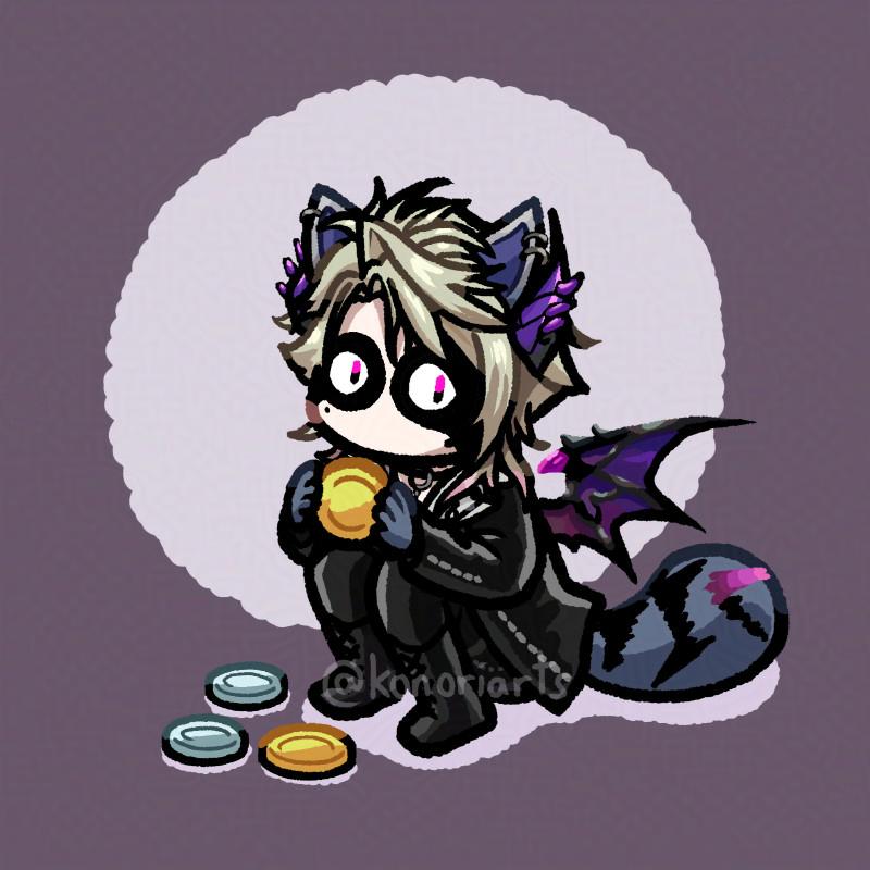 konoriarts's tweet photo. My oshis have been playing raccoon-themed games lately. Anyway here's Zanny as a Raccoin raccon! 🦝🪙 #Netherrizz https://t.co/601dK2CRVg