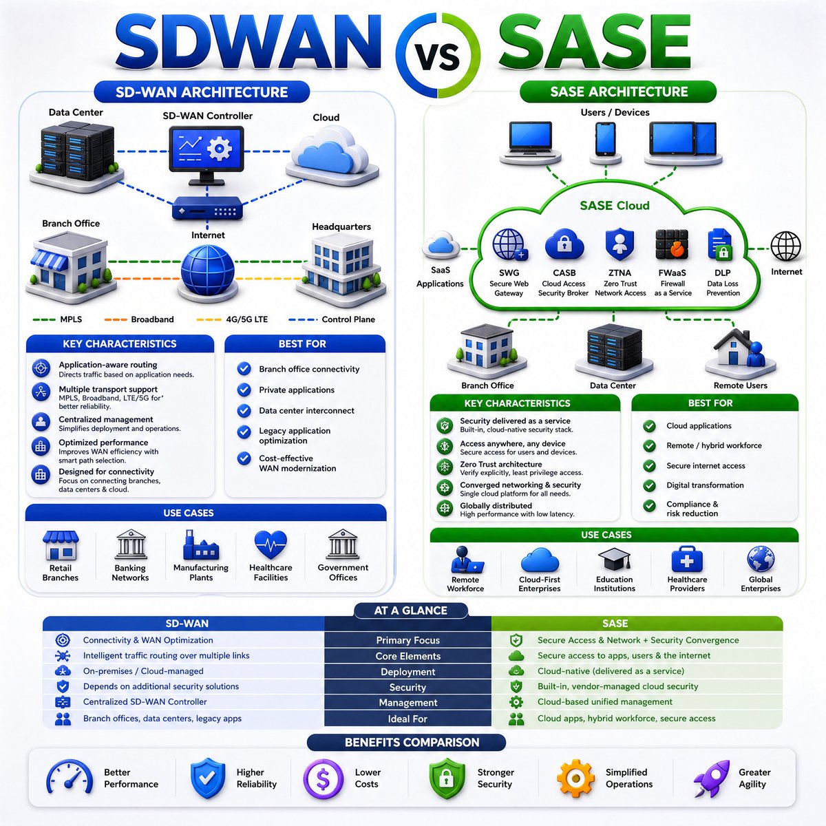 CiscoSwitchs's tweet photo. SD-WAN vs. SASE! What is the difference? 🌐🔒

SD-WAN optimizes branch connectivity and application routing. SASE converges that networking with cloud-native security (Zero Trust, SWG, CASB) to protect remote workforces anywhere, on any device.

Is your enterprise cloud-first yet? 👇

#SDWAN #SASE #CyberSecurity #NetworkEngineering #ITInfrastructure