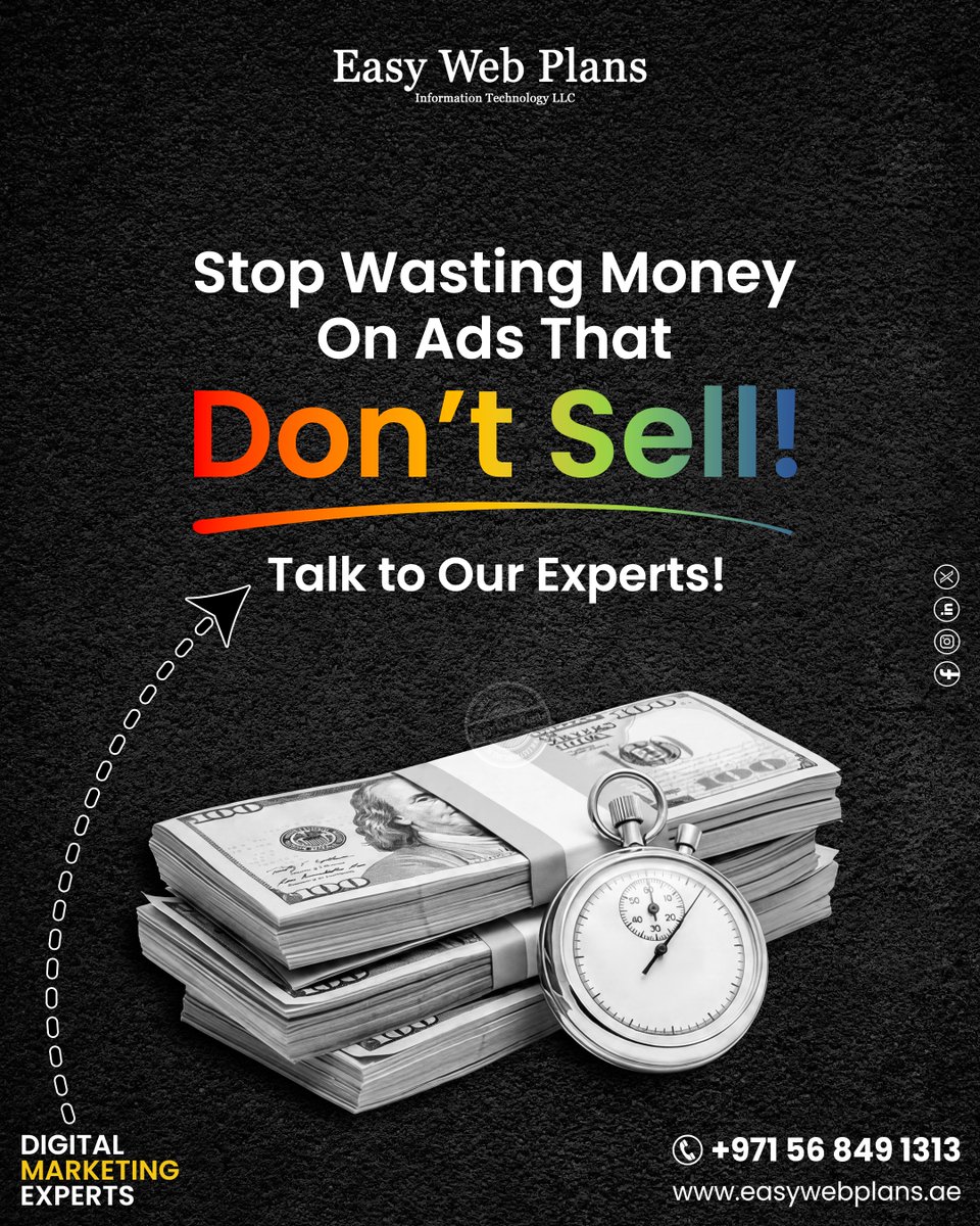 EasyWebPlans's tweet photo. 📷 Your competitors are spending more.
We're making every dirham work harder.
Anyone can run ads.
Very few can turn them into qualified leads, loyal customers, and real revenue.
Stop paying for impressions.
Start investing in growth that actually matters.
📷 Ready to make your marketing profitable?
📷 +971 56 849 1313
📷 https://t.co/kTBxB5J8XV
#StopWastingMoney #MarketingThatWorks #DigitalMarketing #PerformanceMarketing #LeadGeneration #BusinessGrowth #GoogleAds #MetaAds #FacebookAds #InstagramAds #SalesGrowth #BusinessSuccess #MarketingAgency #DubaiBusiness #UAEBusiness #Entrepreneur #BrandGrowth #EasyWebPlans #ROI #ScaleYourBusiness