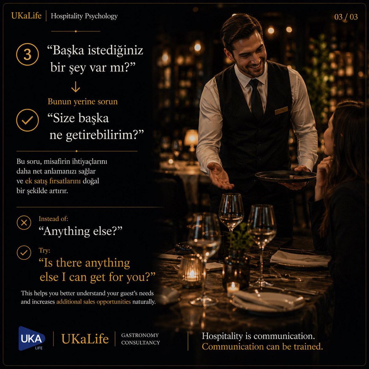 ukalifecom's tweet photo. Ekibinizin kullandığı 3 cümle, farkında olmadan satışlarınızı düşürüyor olabilir.

#UKaLife #HospitalityPsychology #MisafirDeneyimi #RestoranYönetimi #RestoranEğitimi #HospitalityTraining #GuestExperience #RestaurantManagement #ServiceExcellence #RestaurantConsulting https://t.co/5in4e46oXj