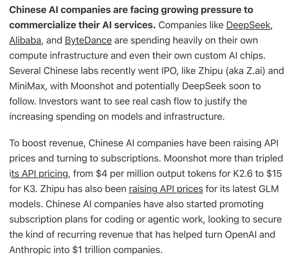 kyleichan's tweet photo. China may shift to a hybrid strategy on AI, closing top models while open-sourcing the rest.

Why? Chinese AI companies are facing growing pressure to commercialize. And Beijing is taking some AI risks more seriously.

Read my piece: https://t.co/GcHPEHhAGB https://t.co/rYHIaKcr1N