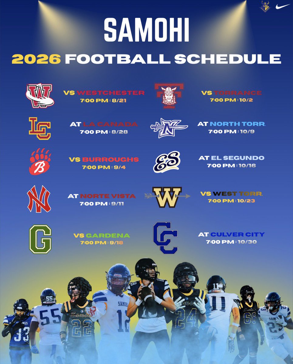 samohi_football's tweet photo. The 2026 Samo Football schedule is here. #govikings https://t.co/veLIMKcuNR