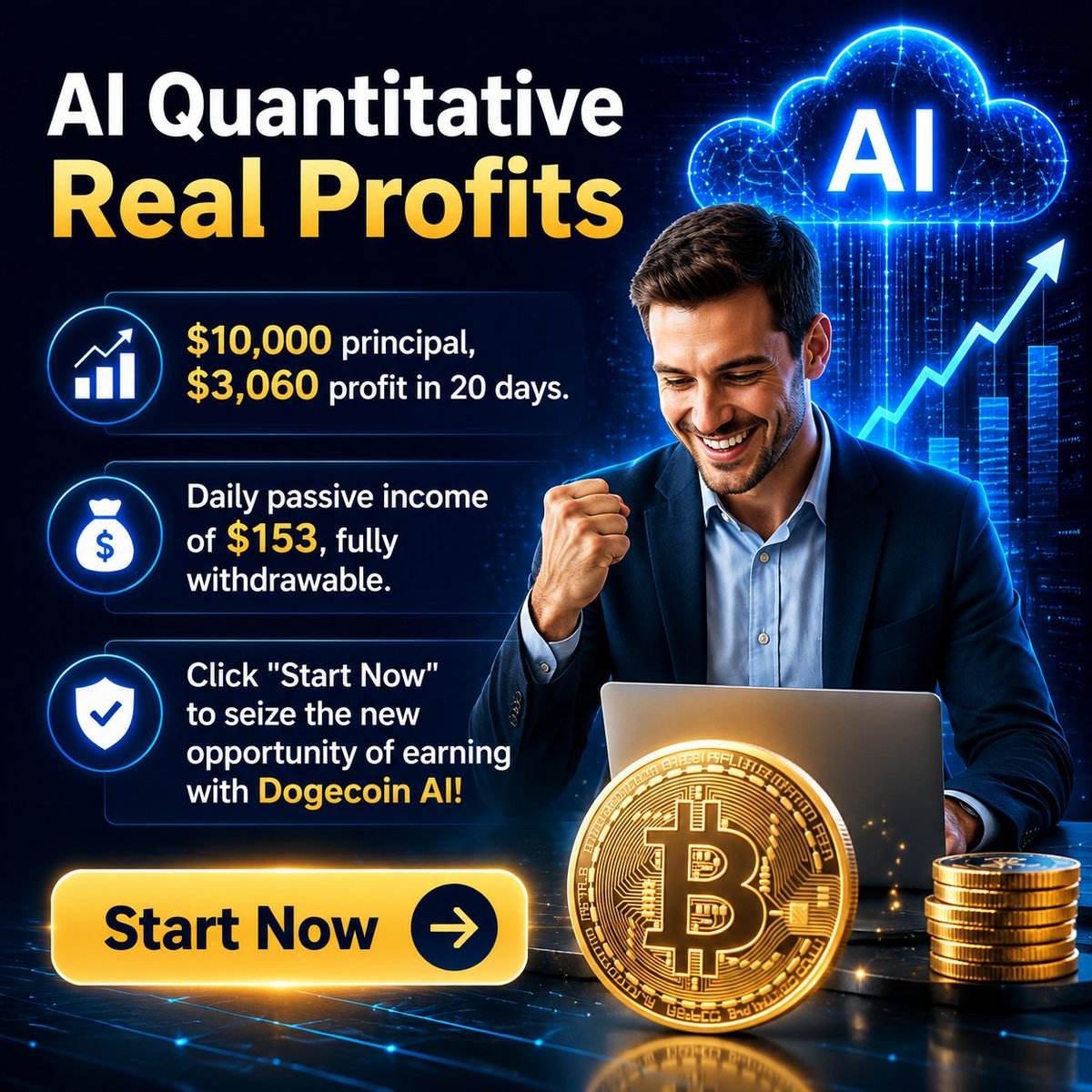 kendthegreat's tweet photo. AI Quantitative Real Profits

$10,000 principal, $3,060 profit in 20 days.

Daily passive income of $153, fully withdrawable.

Click "Start Now" to seize the new opportunity of earning with Dogecoin AI! https://t.co/7ugtMzF22A