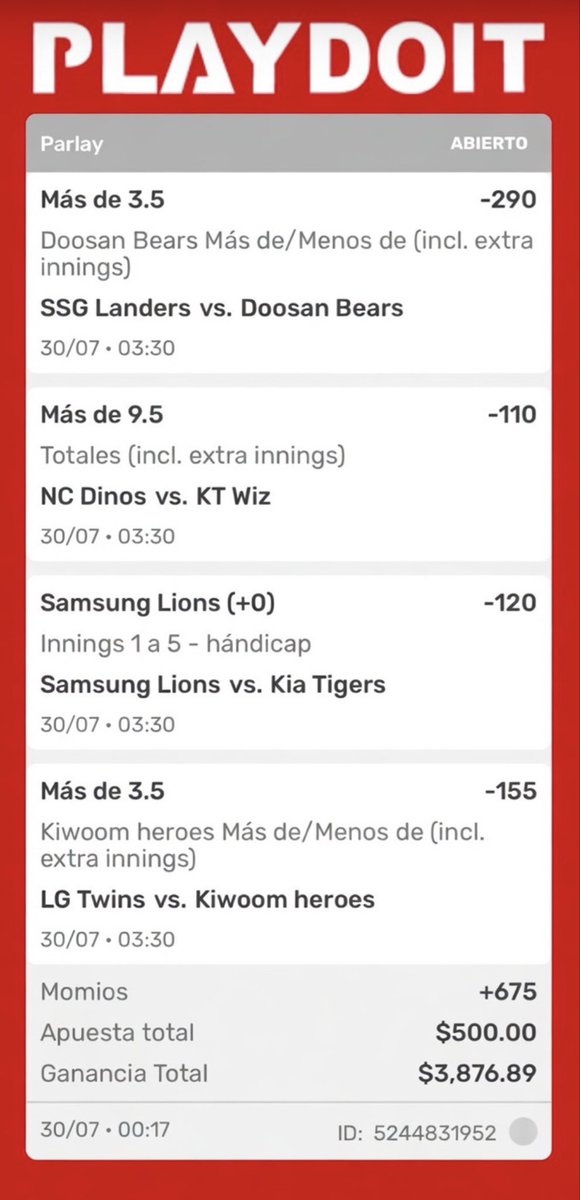 raxir_'s tweet photo. PARLAY +675 KBO😈⚾️🔒

Mucha suerte y nos vemos en cajas😮‍💨🙌 https://t.co/4ZdMeDeyhR