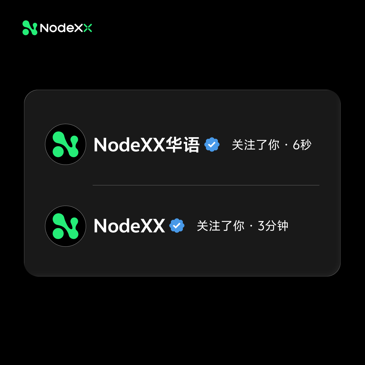 NodeXX_cn's tweet photo. 听说和官推互关，会变欧？👀  

✅ 关注 @NodeXX_cn 
💚 加入社群 https://t.co/0b1TWIAyk8
🔁 转发本帖 
💬 评论区留下 UID  

小编将随机互关一批幸运网友，再抽 10 人，每人送 100 USDT 合约体验金 

下周一开奖！🎁  等一个双向奔赴 🤝
#NodeXX #Web3‌‌ #抽奖 https://t.co/ELG1ll0XoO