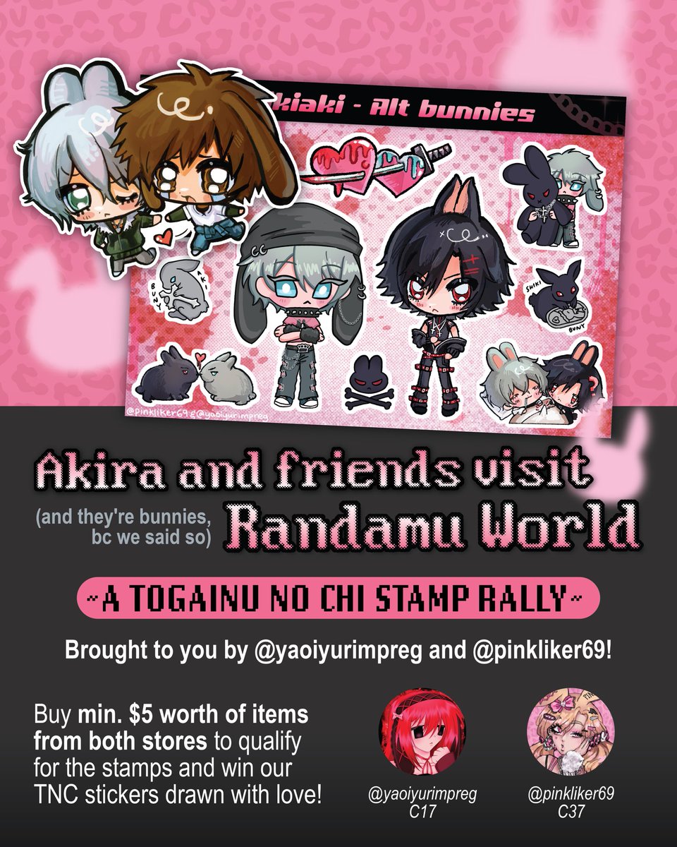 pinkliker69's tweet photo. hello friends if any of u here r SG tnc fans, oomf and i r doing a TNC stamp rally with these adorbs keiaki/shikiaki stickers as prizes this coming Randamu World!! 🥰🥰😍😍

Details below! ⛓️
#togainunochi #咎狗の血 #nitrochiral https://t.co/AwVKwKriT5