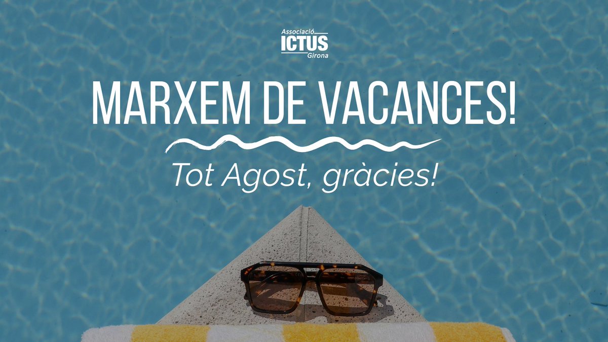 ICTUSGIRONA's tweet photo. 🏖️Durant el proper mes d’Agost romandra tancada la seu social. Per qualsevol dubte us podeu posar en contacte amb l’associació ☺️
☎️ + 📧 Pots trucar al 655 874 571 o enviar un a ictusgirona@gmail.com i ens posarem en contacte 💜 https://t.co/FWUTv9ObHv