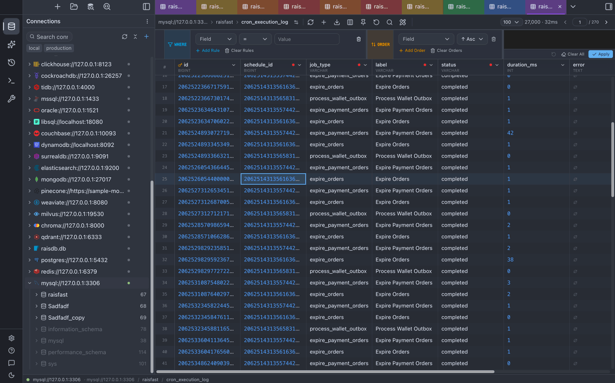 xiaker's tweet photo. Why I built RaisDB 🧵

Every day I'd open 5 apps: pgAdmin for Postgres, Compass for Mongo, RedisInsight for Redis, DataGrip for the rest, plus a browser tab for my vector DB.
None of them talked to each other. None let an AI write queries. None knew what a vector database was. https://t.co/kIeq8bpMeh
