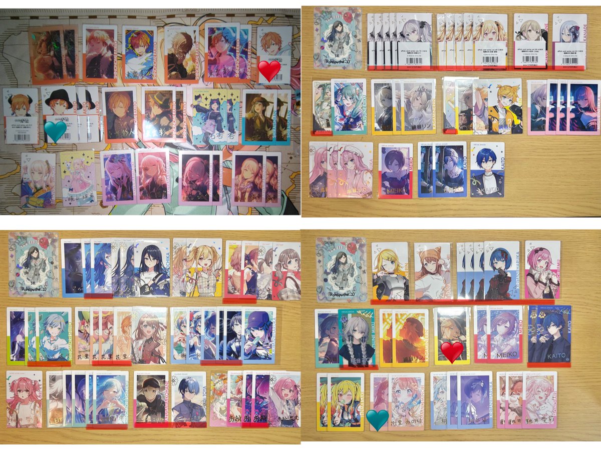 chaputha_2's tweet photo. @yamakaze0008 初めまして、こんにちは。
お声かけ頂きありがとうございます。

画像の各色♥️印同士の交換は如何でしょうか？
また、過去弾の箔押しもございますがこの中でお求めの物ございましたら追加で検討可能です。
再度、ご検討の程よろしくお願いします。 https://t.co/3ZkYunJrNq