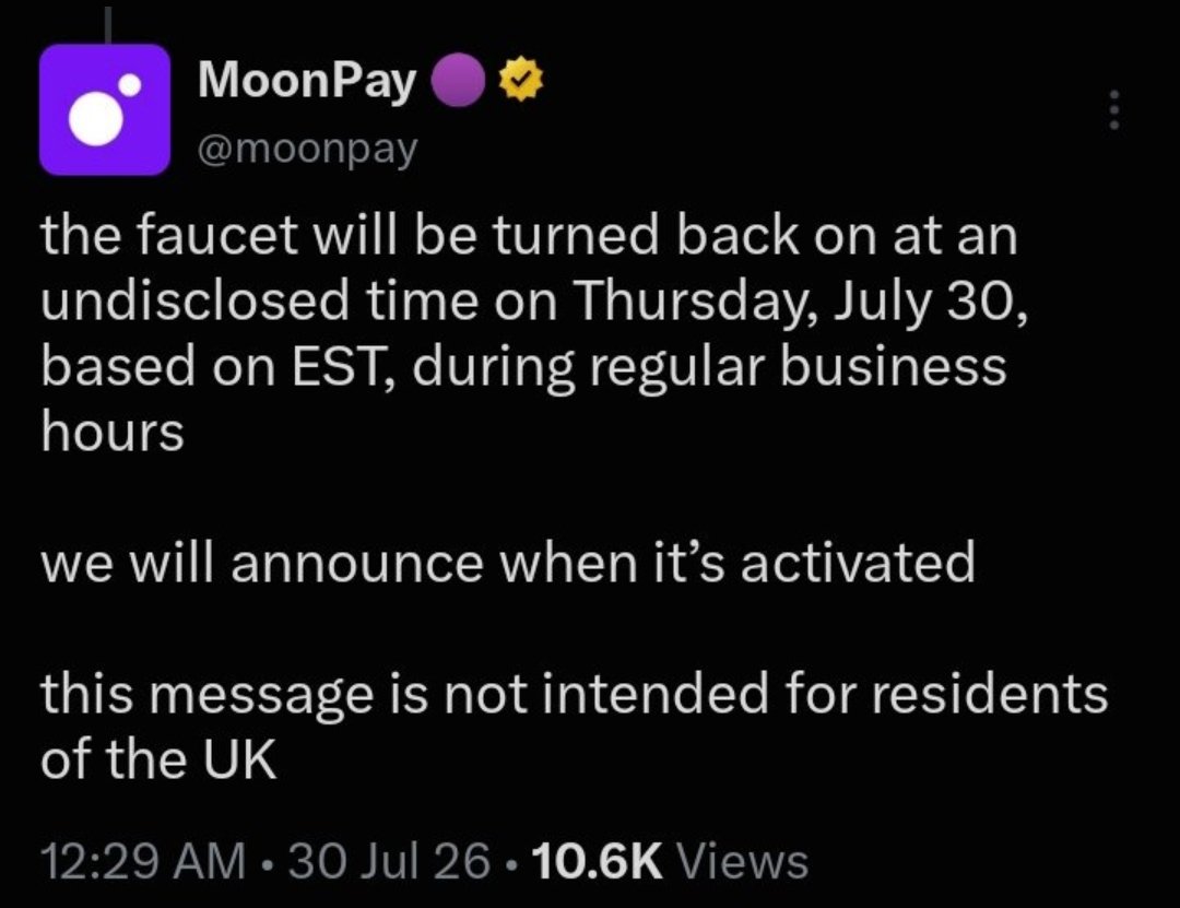 LionnellForever's tweet photo. Faucet MoonPay bakal dibuka lagi hari ini (Kamis, 30 Juli waktu EST)! 

Pengumumannya bisa muncul kapan saja pas working hours.
​Jangan sampai ketinggalan pas faucet-nya aktif, yuk pantau terus bareng-bareng! 👀💸 https://t.co/1PeQKHkYJi