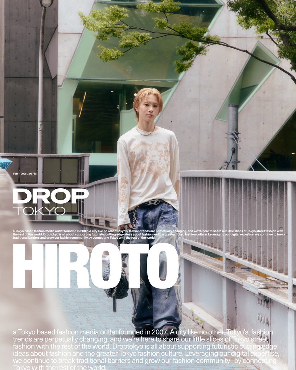 Droptokyo's tweet photo. HIROTO／アーティスト
https://t.co/YchnTDDofz
2002年1月30日生まれ、愛知県出身。4人組ボーカル＆ラップグループ WOLF HOWL HARMONY (ウルフ ハウル ハーモニー) のメンバー。趣味はカフェ巡りとアニメ鑑賞。アクセサリーを集めることも好きで、アクセサリーを取り入れたファッションを楽しんでいる。最近は、9月よりスタートする WOLF HOWL HARMONY 初の単独ツアーに向けて活動中。

トップス、バッグ／DIESEL
パンツ／JADED LONDON
ウォレットチェーン／KAMIYA
シューズ／Balenciaga

#droptokyo #ストリートスナップ #WOLFHOWLHARMONY