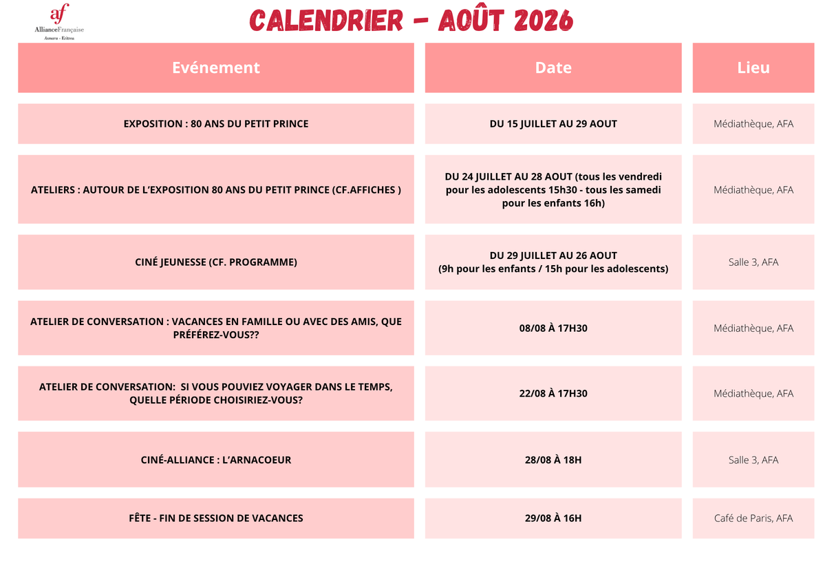 AFAsmara's tweet photo. [Demandez le programme]
📷ça se passe en juillet à l'AFA📷 https://t.co/ZeNFePsMPi