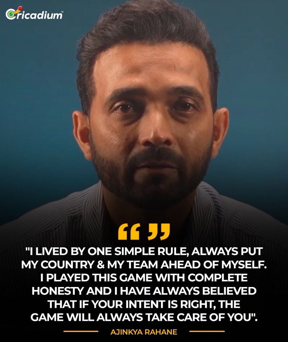 Cricadium's tweet photo. 🥹🇮🇳 "Country first. Team first. Always."

Ajinkya Rahane's heartfelt words perfectly capture the values that defined his incredible career. ❤️🏏

#AjinkyaRahane #ThankYouRahane #TeamIndia #Cricket https://t.co/M3UzwWzs6U