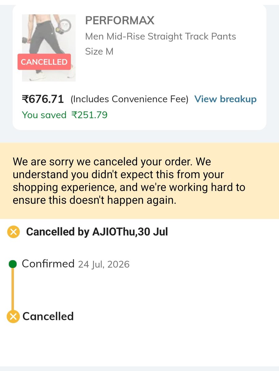 Deepak18536881's tweet photo. @AjioCares ​"@AJIOsupport My orders (IDs: FN1699700520 &amp; FN6381804267) for PERFORMAX Track Pants got auto-cancelled TWICE! Lost my offers too. If I reorder, will this happen again? Why list items if you can't fulfill? Pathetic app &amp; clueless customer care. Fix this urgently! 😡" https://t.co/vl38P0Oeig