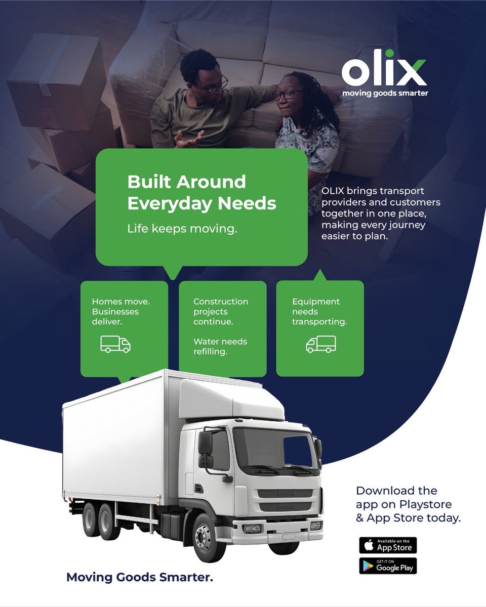 olixkenya's tweet photo. Life keeps moving- and so should your goods.
Whether youβre relocating, delivering for your business, transporting construction materials, moving heavy equipment, Olix connects you with trusted transport providers.
Move smarter with Olix
#olix #movinggoodssmarter #logistics https://t.co/fu7PjXa5De