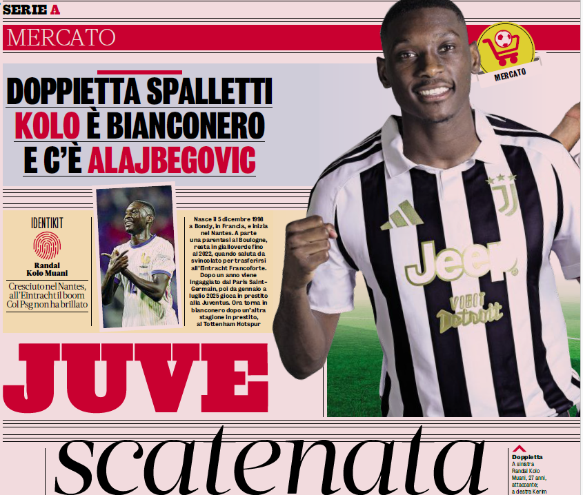Guillaumemp's tweet photo. Gazzetta : La Juve a enfin finalisé un accord avec le #PSG pour Randal Kolo Muani. La formule : prêt payant de 4M, obligation d'achat liée à une qualification européenne fixée à 34M et 10M de bonus (4 faciles, 6 compliqués). Contrat de 5 ans et salaire estimé à 5,5M+bonus. Kerim Alajbegović devrait également signer pour 33M+bonus et un pourcentage à la revente, il ne reste plus que les commissions de l'entourage à fixer.