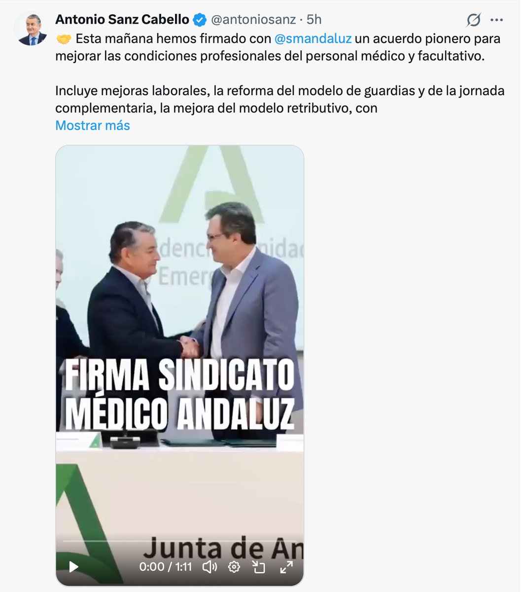 gonarj's tweet photo. Así que efectivamente era una huelga política.
La oposición al Estatuto Marco sólo era la excusa para confrontar con el gobierno de España.
Las competencias las tenía y las tiene la Junta de Andalucía y ahora firmáis contentos con unas mejoras en las condiciones laborables y profesionales de los médicos, que reclamabais a la ministra @Monica_Garcia_G y sólo podía daros #MorenoBonilla. 
Tantas citas perdidas, tanto daño causado a los pacientes y usuarios ¿recordáis que hicisteis el juramento de Hipócrates?
Decidme @smandaluz ¿no se os cae la cara de vergüenza?