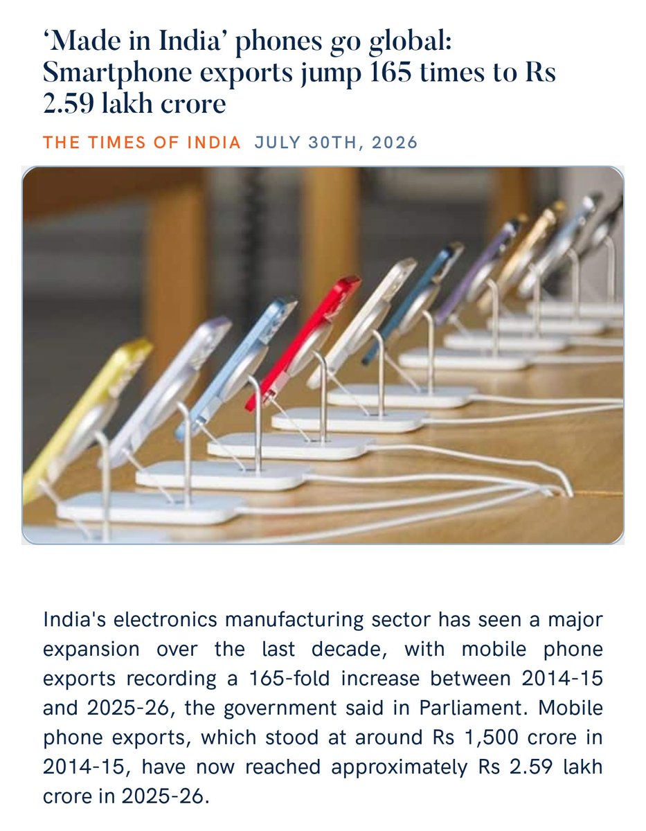 PMOIndia's tweet photo. ‘Made in India’ phones go global: Smartphone exports jump 165 times to Rs 2.59 lakh crore 
https://t.co/cwHIxz1IcC 

via NaMo App https://t.co/htrzidZklt