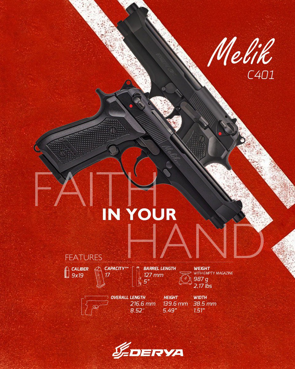 DeryaArms's tweet photo. Derya Melik Pistol – Confidence in Your Hands.

Blending timeless design with modern engineering, the Derya Melik delivers exceptional ergonomics, perfect balance, and reliable performance—giving you confidence with every shot.

🔹 Caliber: 9×19 mm
🔹 Capacity: 17 Rounds
🔹 Barrel Length: 127 mm (5")
🔹 Weight: 987 g

Feel the control. Trust the performance. Because confidence is in your hands.