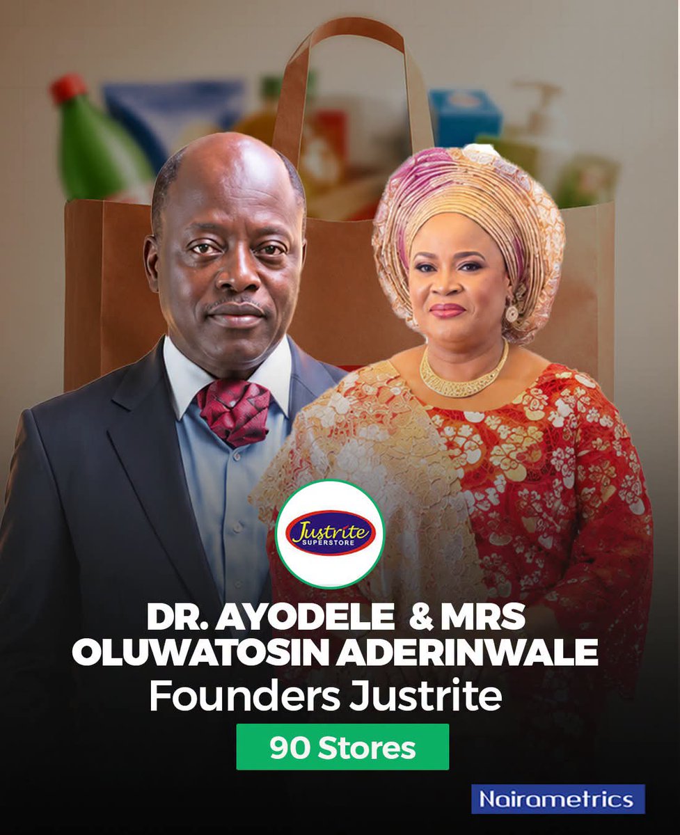 Afebu3's tweet photo. MEET THE FOUNDERS OF JUSTRITE SUPERSTORES

Dr. Ayodele (Ayo) Patrick Aderinwale, MFR, and Mrs. Oluwatosin (Tosin) Temitayo Aderinwale are the co-founders of Justrite Limited (branded as Justrite Superstore), one of Nigeria’s leading indigenous supermarket chains. 

Backgrounds
Dr. Ayodele Aderinwale is a businessman, development specialist, and governance expert. He was born in Osogbo, Osun State. He holds degrees in Political Science and Political Economy from the University of Lagos and has completed executive leadership programmes at Harvard University. He serves (or has served) as Executive Director of the Africa Leadership Forum (ALF) in Ota, Ogun State. He has also been involved with the African Union’s Economic, Social and Cultural Council (ECOSOCC), the African Peer Review Mechanism, and other continental efforts. He is Chairman of Justrite and has held roles on other boards (including educational institutions).

Mrs. Oluwatosin Aderinwale is co-founder and Managing Director/CEO. She has been actively involved in the business from the outset, including early retail activities such as running a boutique, and has spoken publicly about the practical challenges of starting and sustaining the enterprise (cash flow, credit, planning, and family support).

A third partner, Mrs. Omoboye Fejeku, was involved from early on and retains a smaller shareholding. In 2022, pan-African private equity firm AfricInvest took a minority stake, after which the Aderinwales each held roughly 28.3% and Fejeku the remainder. This brought governance upgrades, operational improvements, and capital for expansion.

How They Founded Justrite
Justrite began as a family response to a clear local gap. In the mid-to-late 1990s, Dr. Aderinwale spent time in exile in Accra, Ghana (roughly 1995–1998), where he and his young sons regularly walked to a proper supermarket for groceries. Upon returning to Nigeria around 1998 and settling in the Ota/Sango-Ota area of Ogun State, the family found no equivalent quality grocery options nearby—only small neighbourhood provision stores. They had to drive weekly to places such as Allen Avenue in Lagos.

Family discussions turned to starting their own supermarket. The name “Justrite” emerged during one of those conversations. With limited capital after the exile period, they secured leased premises (with advice and support from a mentor). They opened the first outlet around 2000 as a neighbourhood retail store in the Ota area, offering everyday essentials at competitive prices in a more organised format than traditional open markets or tiny provision shops.

Mrs. Aderinwale has described earlier experiences running a boutique from home (facing challenges with credit sale) and identifying the unmet need once the family was based in Ota. Planning, prayer, family input (including from their children), and mutual support between husband and wife were part of the founding story.

Justrite focused on underserved urban and peri-urban neighbourhoods (primarily Lagos, Ogun, and Osun states), using a multi-format approach (smaller mini-stores, mid-sized, and larger maxi-stores) rather than a single mega-format.

It offers groceries, household goods, clothing, and other everyday items, emphasising affordability, convenience, local sourcing, and support for domestic agricultural value chains. The company has grown into one of the larger family-originated formal retail chains in its region, creating jobs and partnering with local suppliers.

In summary, the Aderinwales turned a personal frustration with limited quality grocery access in their community into a scalable supermarket chain. Starting small in Ota  with family resources, they built Justrite into a significant player in Nigeria’s organised retail sector through a focus on underserved areas, multi-format stores, operational discipline, and later institutional capital.