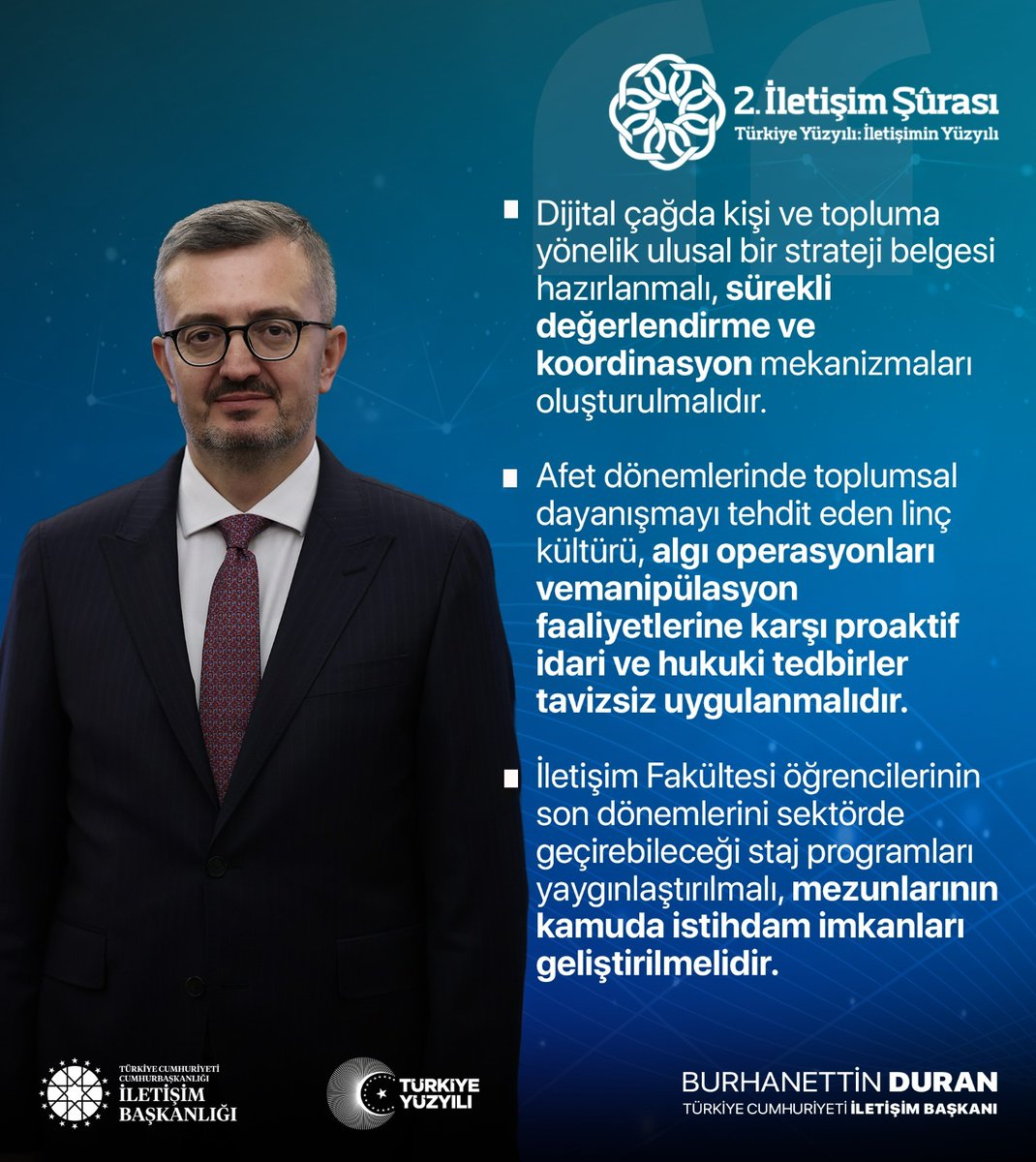 secilbaharr's tweet photo. İletişim Başkanı Burhanettin Duran (@burhanduran):

"Dijital çağda kişi ve topluma yönelik ulusal bir strateji belgesi hazırlanmalı, sürekli değerlendirme ve koordinasyon mekanizmaları oluşturulmalıdır."

📍2. İletişim Şurası Sonuç Bildirgesi https://t.co/pesHioUHdL