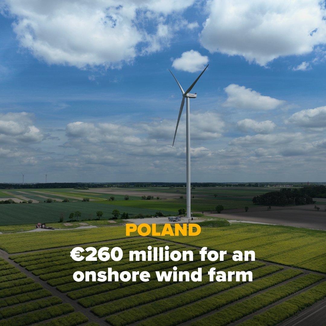 EIB's tweet photo. 🇪🇺🇵🇱 200,000 households. 190 MW of clean power. €260m invested.

Our new financing agreement with TAURON will help build Poland's 2nd-largest onshore wind farm. This project will accelerate green transition whilst boosting energy autonomy.

To learn more➡️https://t.co/jXBqHc20YE https://t.co/s3DT3pOQg0
