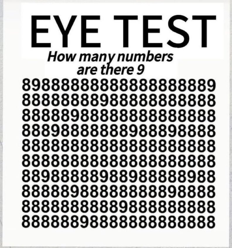 Megamillions43's tweet photo. Eye test. 

How many 9 do you see ? https://t.co/ofYmRezG34
