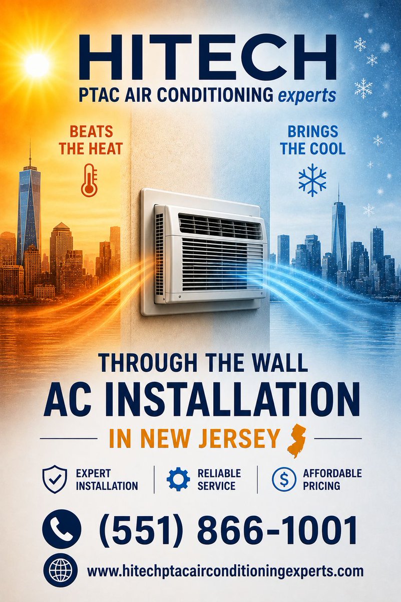 hitechptacair's tweet photo. Expert Through-the-Wall AC installation in New Jersey with reliable service, affordable pricing, efficient cooling, and lasting comfort. Call us (551) 866-1001 https://t.co/buVbRP5nL1 #ACInstallation #NewJersey #HVACExperts #CoolingSolutions #HeatingAndCooling #HomeComfort https://t.co/qJ36hYoiRR