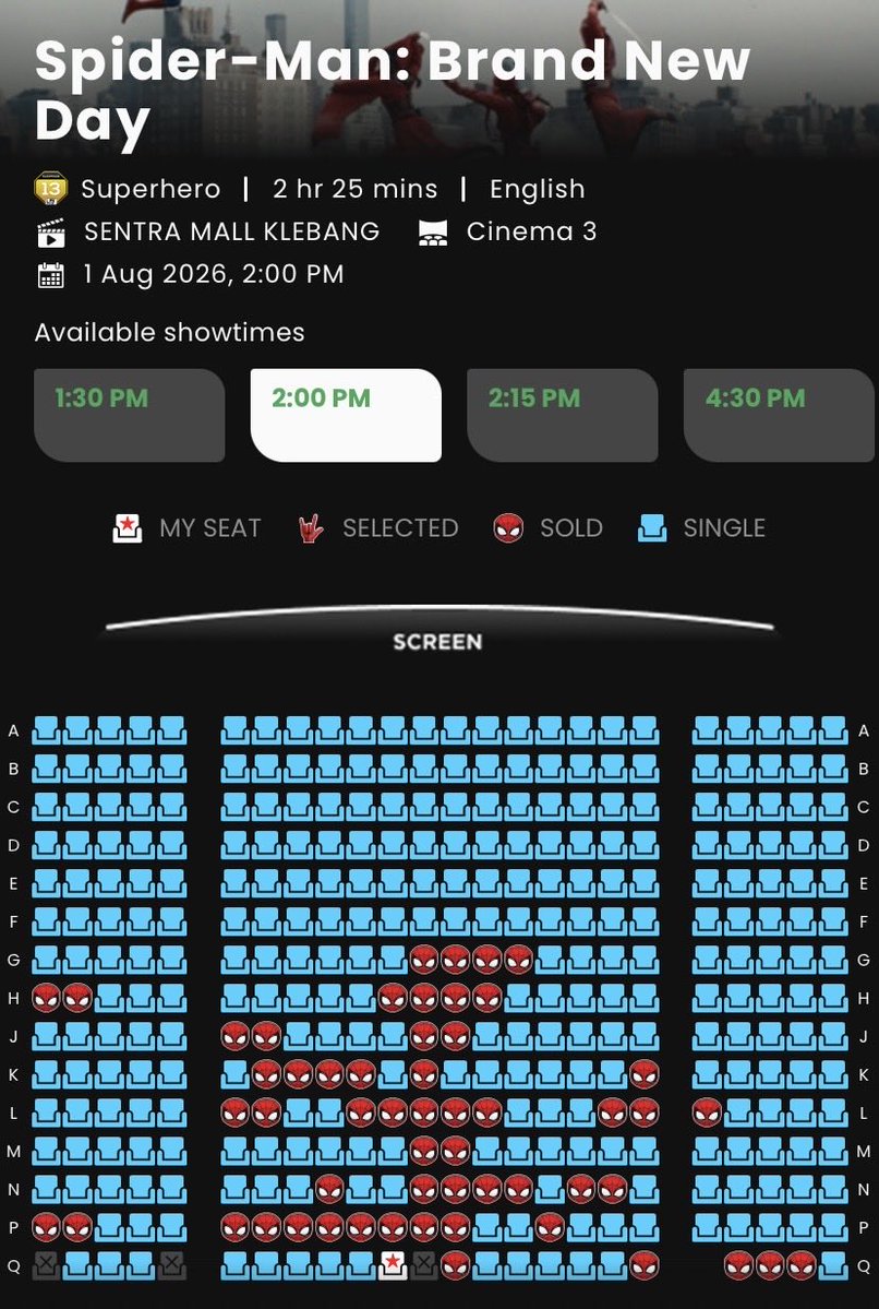 fkmyg9's tweet photo. Assalammualaikum everyone 🖐🏻 

saya nak bagi ticket spiderman free here sbb tak boleh nak pergi pula 🫠 

so if anyone interest just hit my dm 👍🏻 saya akan bagi Qr ticket, semua details and seat dekat dlm gambar ya 🤙🏻 https://t.co/qoFtV3cRyC