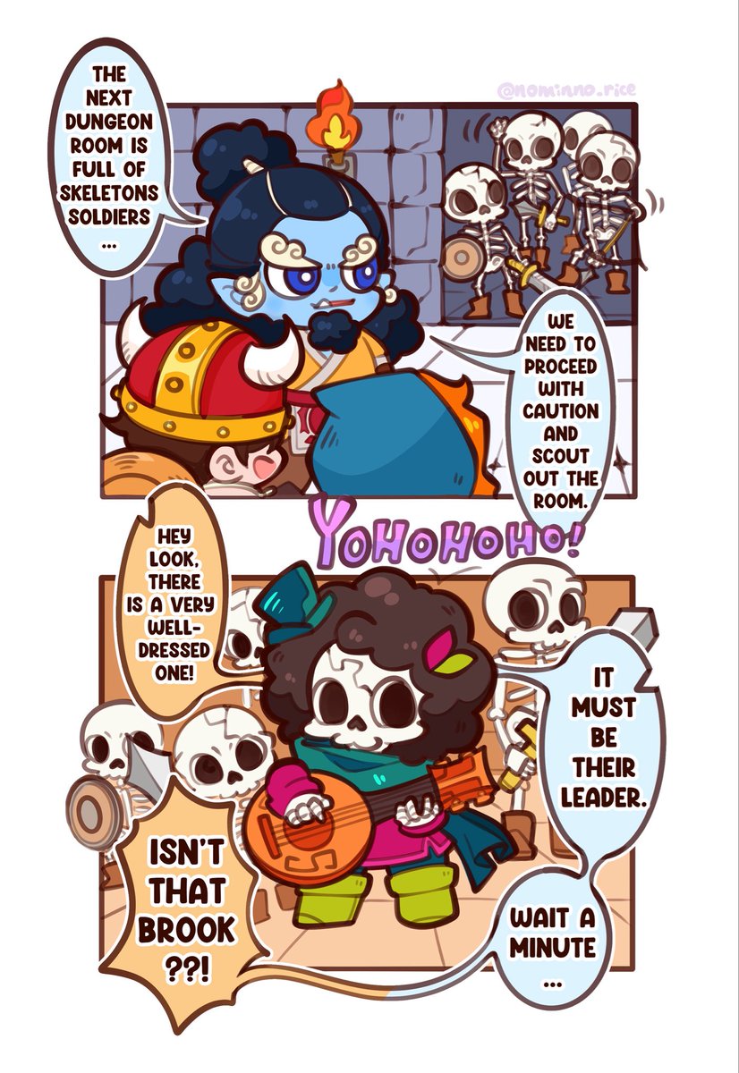 Nominno_rice's tweet photo. 【Dungeons &amp; Pirates】 Part 07 — Skeleton Room 💀🎶

Brook is just playing with them they didn’t really fight 🤣 https://t.co/mZKjLzzhkM