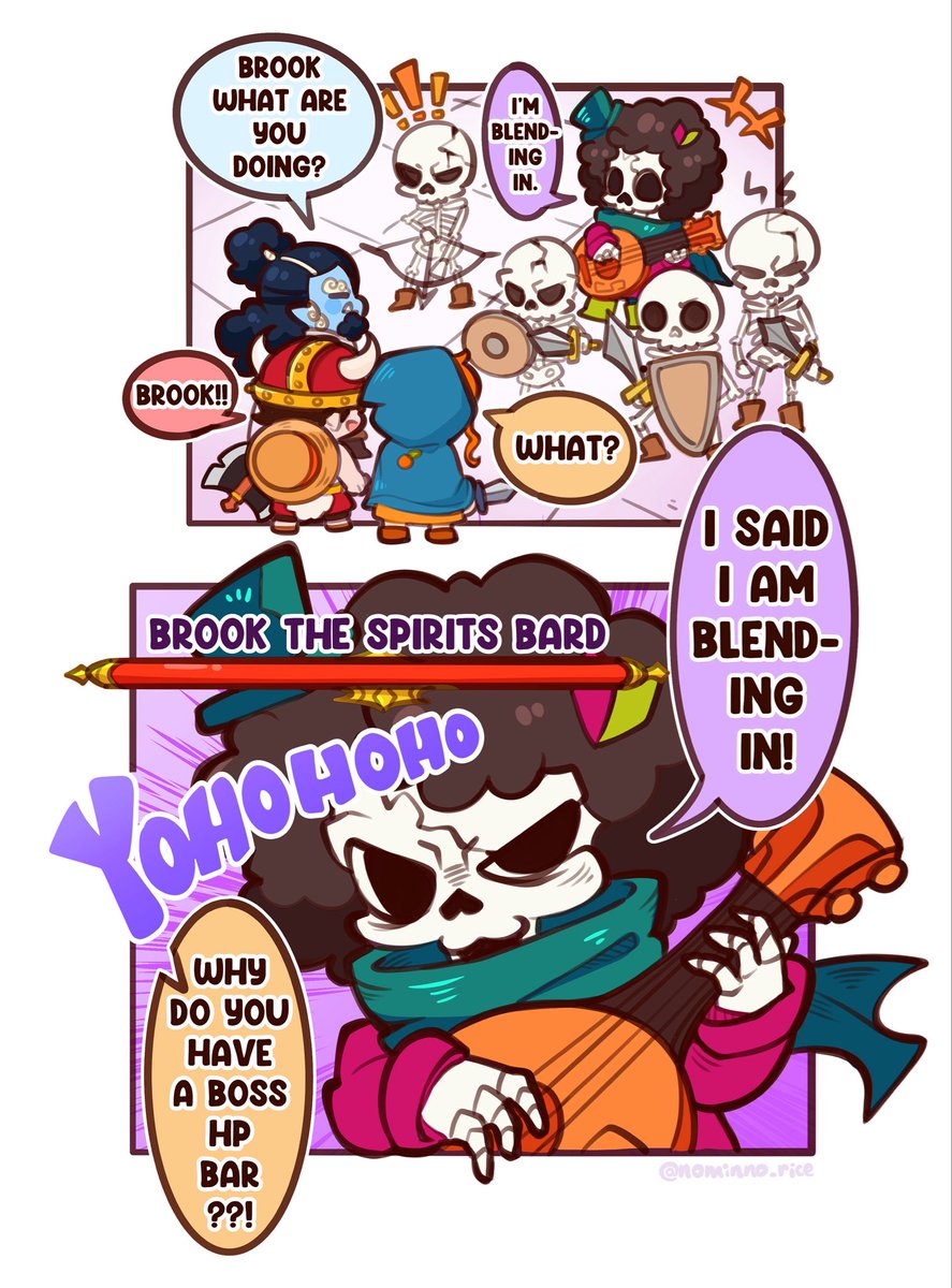 Nominno_rice's tweet photo. 【Dungeons &amp; Pirates】 Part 07 — Skeleton Room 💀🎶

Brook is just playing with them they didn’t really fight 🤣 https://t.co/mZKjLzzhkM