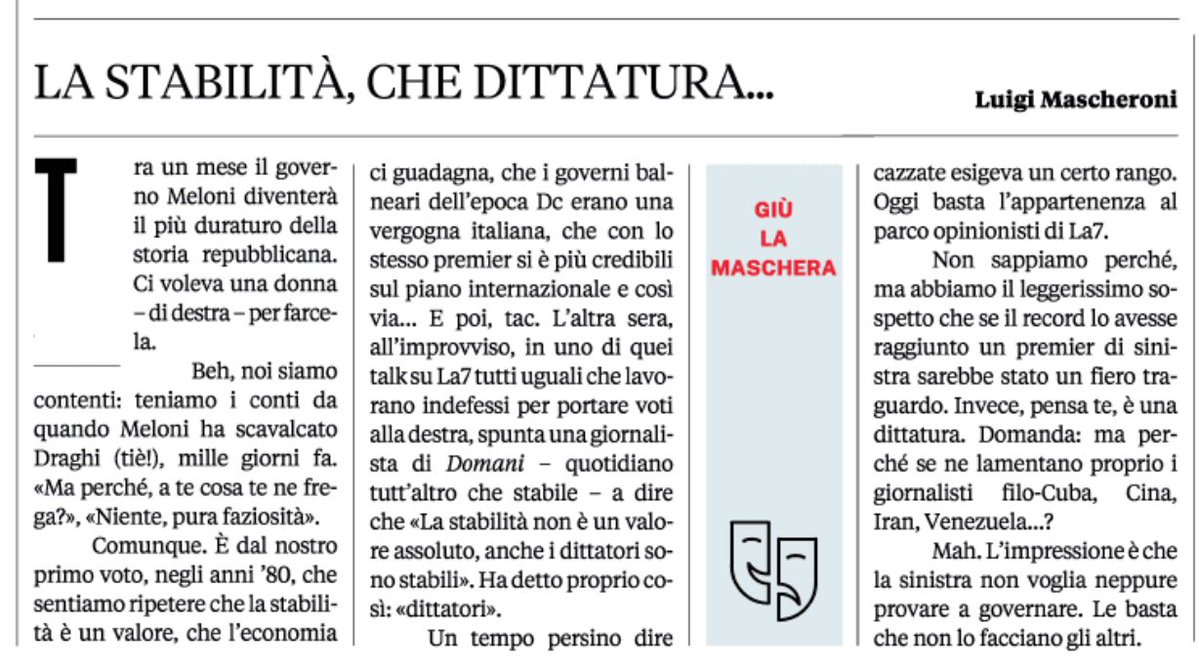 LuigiMascheroni's tweet photo. Adesso si scopre persino che la stabilità di governo è una dittatura… https://t.co/vbpCtXugVv